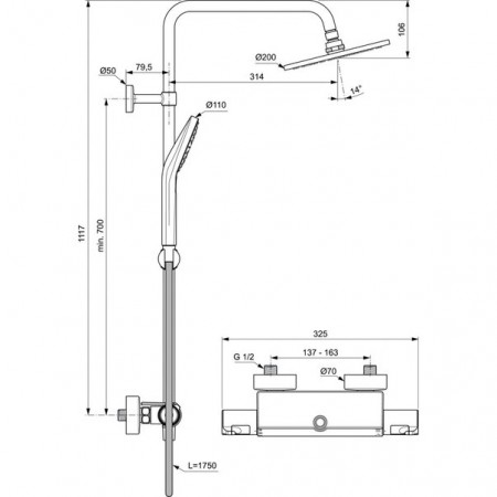Coloana dus Ideal Standard Ceratherm T50 forma etajera cu termostat