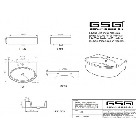 Lavoar GSG Like, 60 cm alb