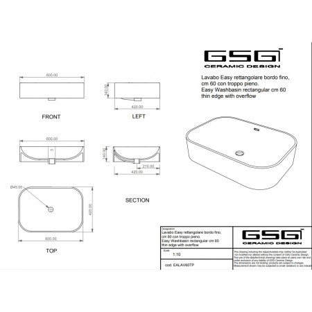 Lavoar GSG Easy, cu preaplin 60 cm alb