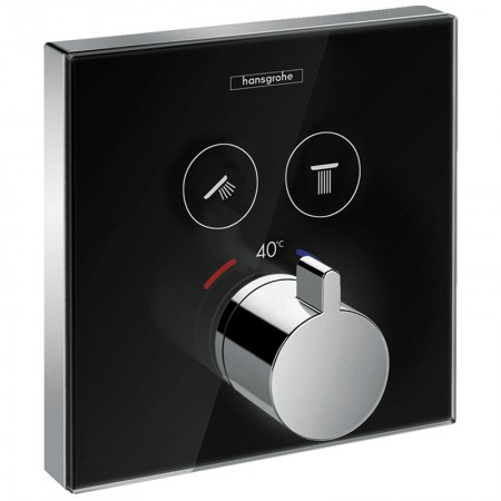 Baterie dus incastrata termostatata Hansgrohe Showerselect Glass, negru, patrata