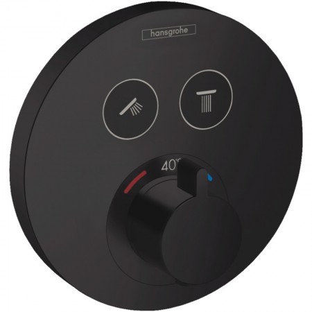 Baterie cada / dus incastrata termostatata Hansgrohe Showerselect, rotunda, negru