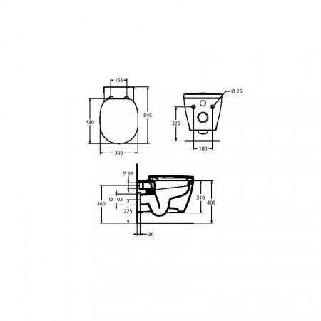 Set vas Wc Ideal Standard Connect suspendat cu capac soft-close + rezervor incastrat cu clapeta crom Oleas M2 dual-flush