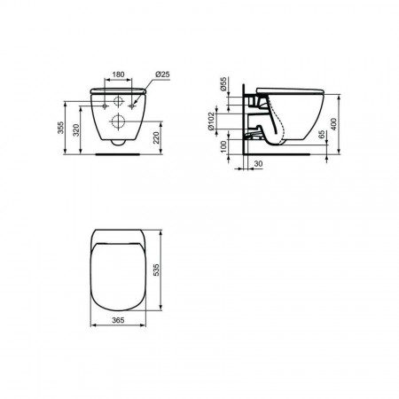 Set vas Wc Ideal Standard Tesi cu capac soft-close si rezervor incastrat cu clapeta crom Oleas M2 dual-flush