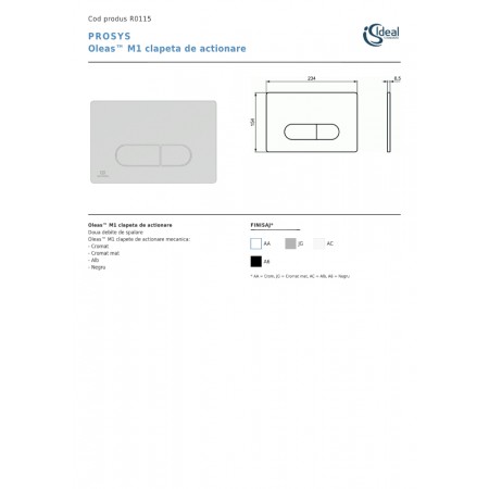 Clapeta de actionare WC ProSys OLEAS M1 dual-flush, crom - Ideal Standard