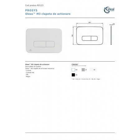 Clapeta de actionare WC ProSys OLEAS M3 dual-flush, alb - Ideal Standard