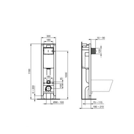 Set vas Wc Ideal standard Tesi Aquablade + Capac cu inchidere lenta + Cadru Wc + Clapeta Crome Oleas M2 dual-flush