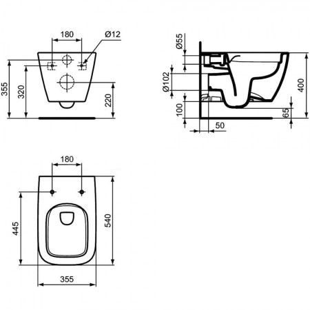 Set vas wc Ideal Standard I.Life B rimless cu capac soft-close si rezervor incastrat Grohe Rapid SL cu clapeta Skate Air