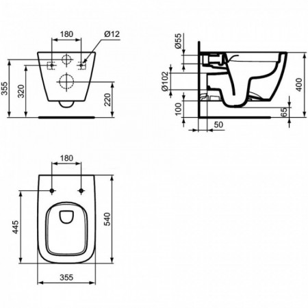 Set vas wc Ideal Standard I.Life B Rimless cu capac soft-close, rezervor Prosys Eco si clapeta Oleas M2 crom