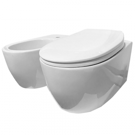 Set WC + bideu Enmon Milaba + capac soft-close + set fixare + rezervor incastrat + cadru bideu Ideal Standard Prosys + clapeta