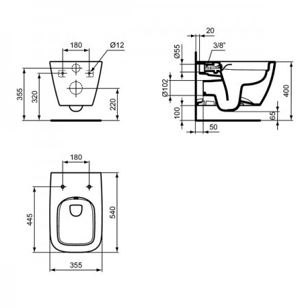 WC cu functie bideu Ideal Standard I.Life B + capac soft-close, rezervor incastrat Prosys + clapeta crom + baterie bideu Omega