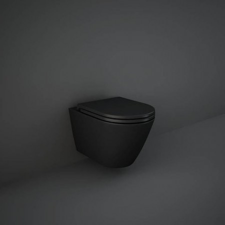 Set vas Wc Rak Ceramics Feeling Rimless suspendat cu capac soft-close, negru mat