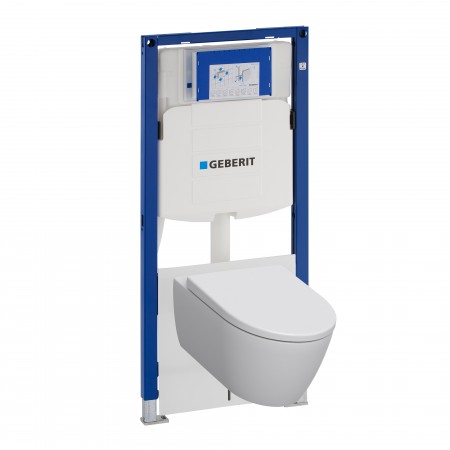 Set vas wc suspendat Geberit iCon Rimless cu capac soft-close si rezervor incastrat Duofix Sigma