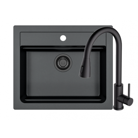 Set chiuveta Alveus Atrox 30 negru + sifon negru + Allround mini + baterie Primrose negru